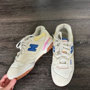New Balance 550 Cream and Blue Retro Sneakers